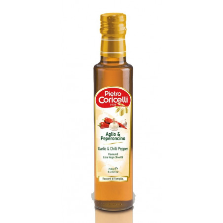 Condimento con Olio Extra Vergine di Oliva Aromatizzato all'Aglio e Peperoncino 250 ml - Pietro Coricelli