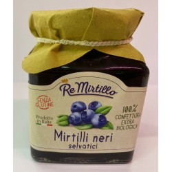 Confettura extra di Mirtilli Neri Selvatici Bio 340 gr - Re Mirtillo etichetta fronte