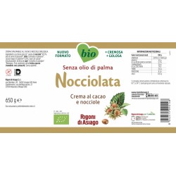 Crema Bio al cacao e nocciola "Nocciolata" 650 gr - Rigoni di Asiago - etichetta